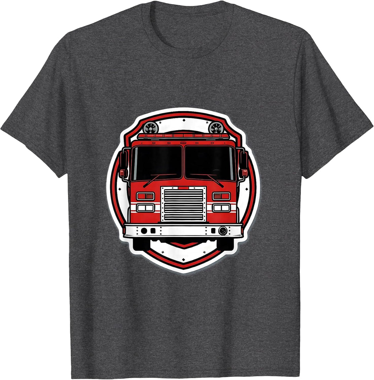 Fire Engine Shield Firefighter Pride Humor T-Shirt - Dark Heather Grey