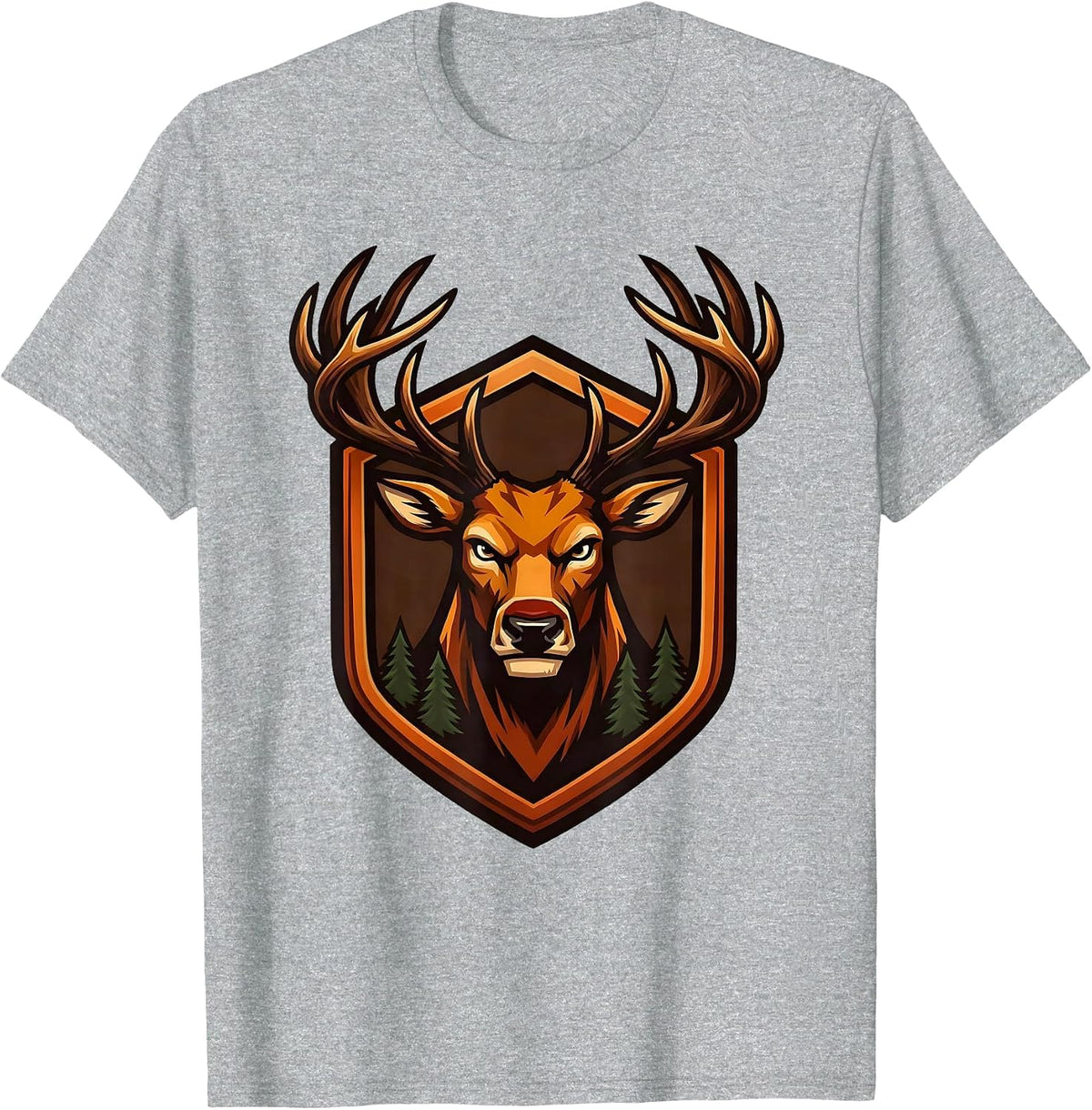 Men's Buck Deer Silhouette Autumn Forest Hunting Design T-Shirt - Heather Grey