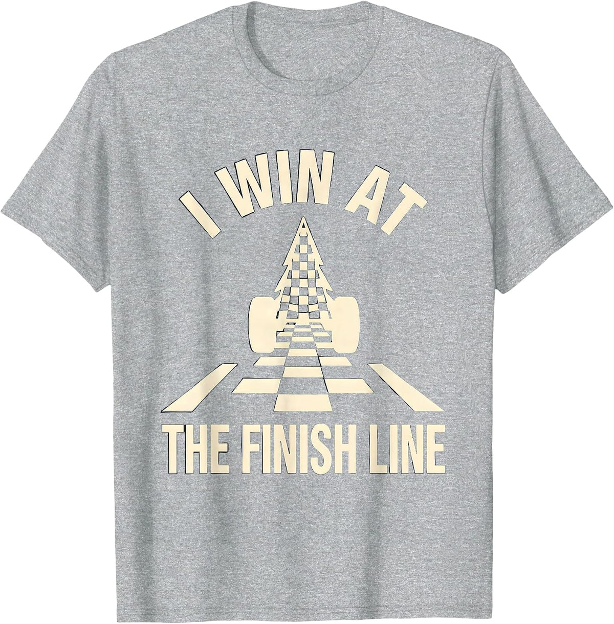 Men's I Win At The Finish Line Competitive Racing Fan Checkered T-Shirt - Heather Grey