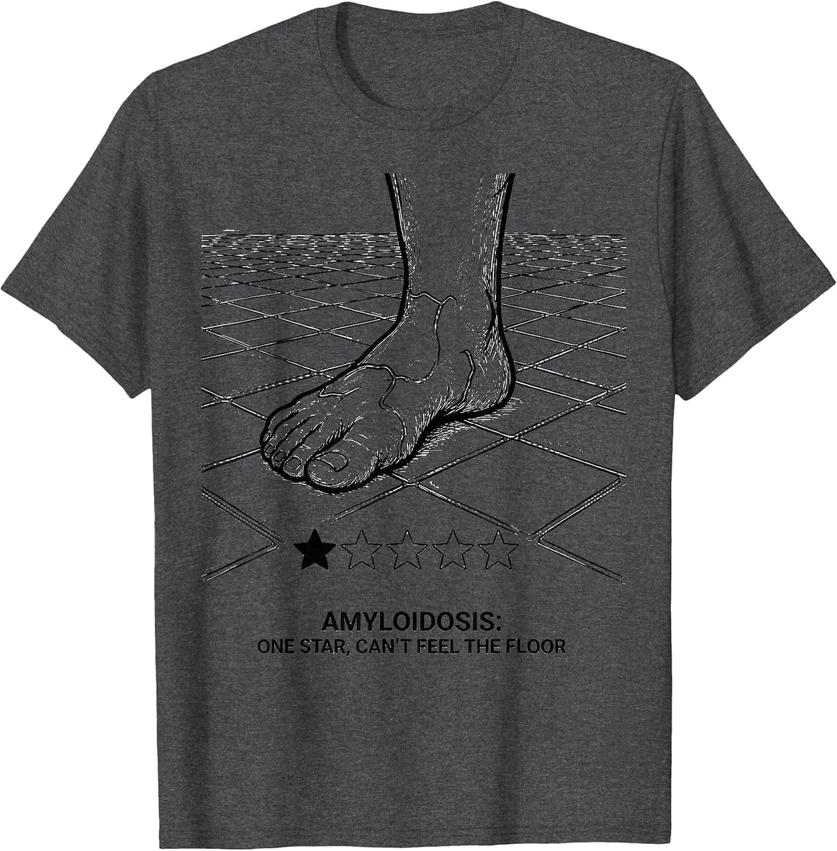 Men's Amyloidosis: One Star, Can't Feel the Floor Warrior T-Shirt - Dark Heather Grey