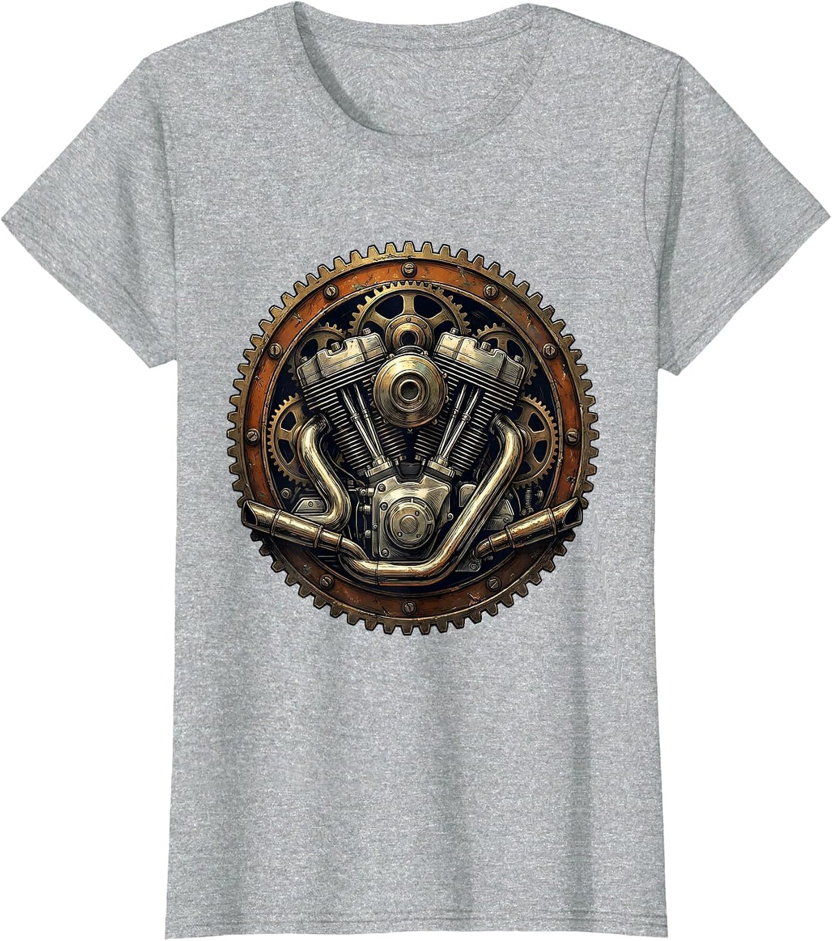 Women's Vintage Old Motorcycle Engine Gear Illustration T-Shirt - Heather Grey