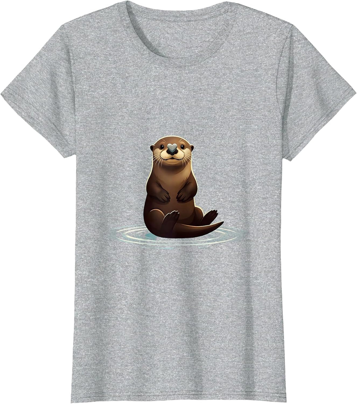 Smiling Sea Otter Minimalist Cute Otter Lover Gift T-Shirt - Heather Grey