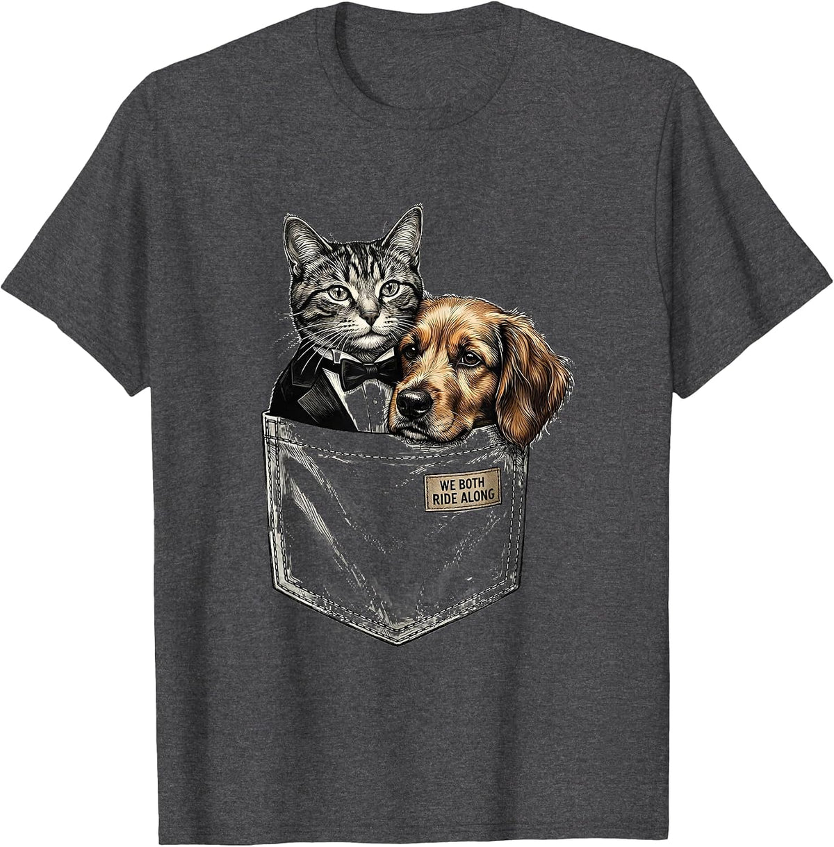 We Both Ride Along Cute Cat And Dog Pet Lover Gift T-Shirt - Dark Heather Grey