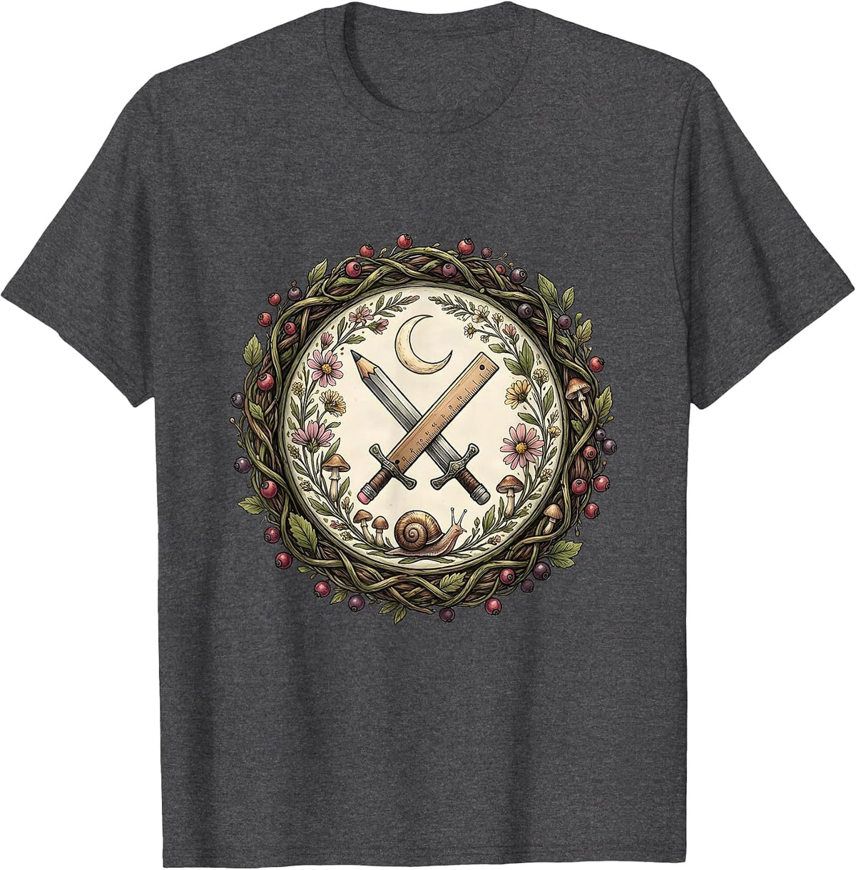 Special Education Teacher Pencil Ruler Crossed Swords T-Shirt - Dark Heather Grey