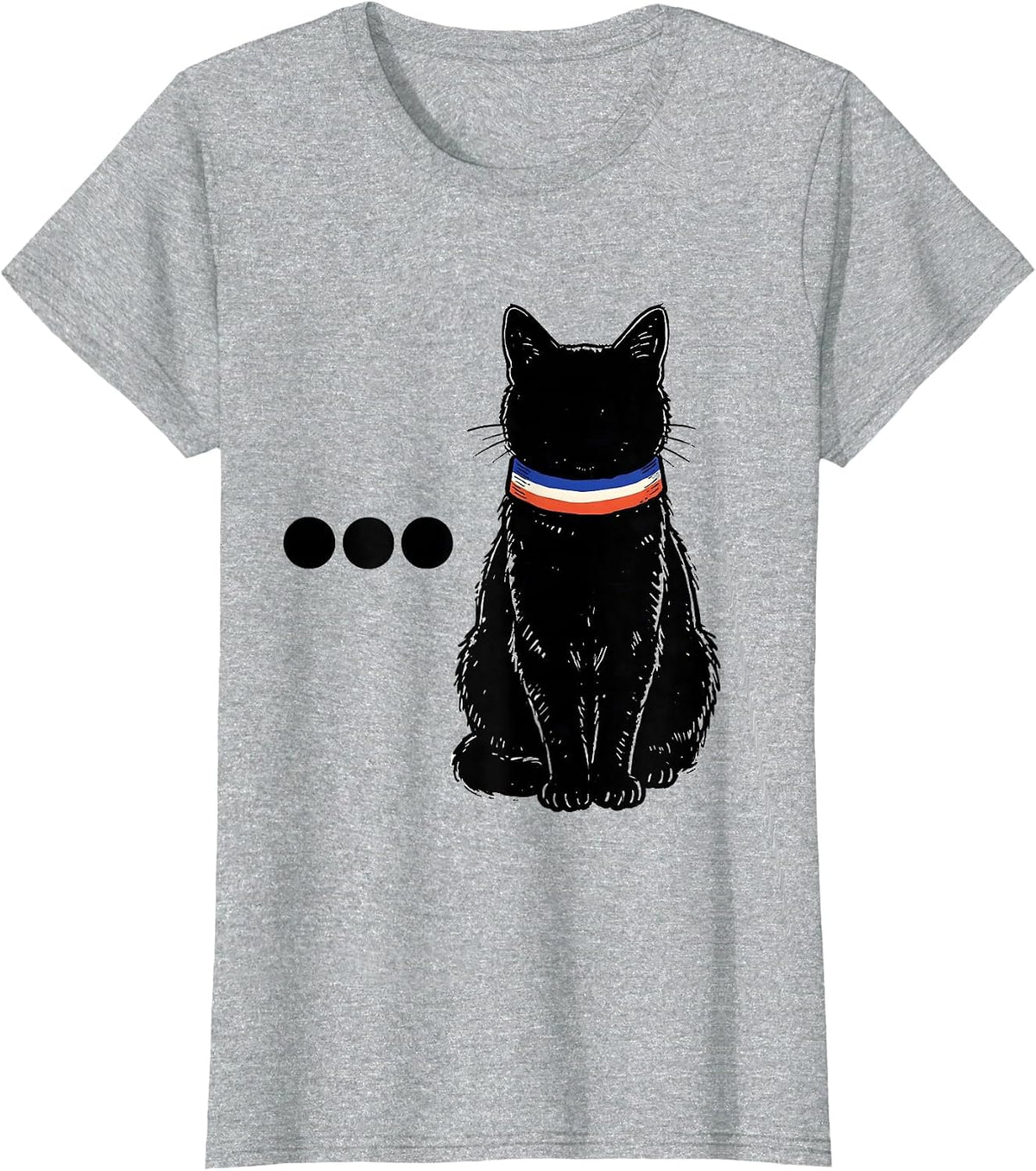 Women's Counting Dots Cat with Tricolour Collar French Cat Lover T-Shirt - Heather Grey