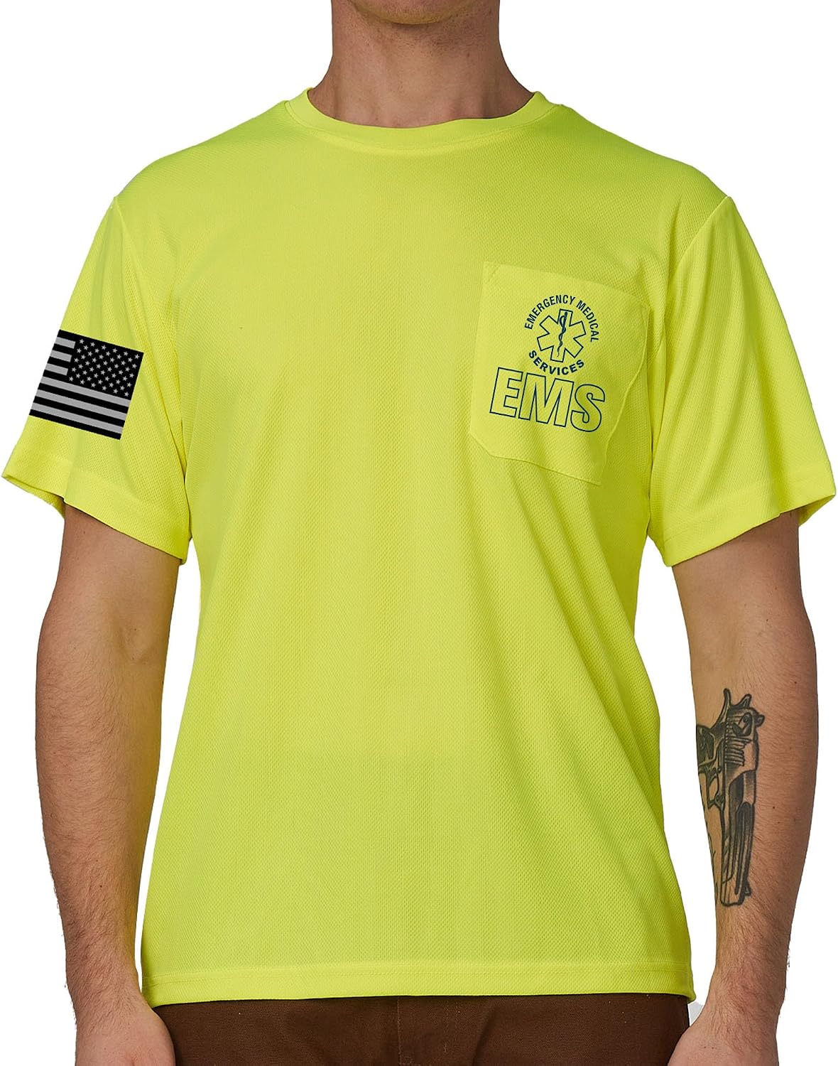 A-SAFETY Hi-Vis Reflective Shirt for Men -Long Sleeve Construction Work T-Shirt, Safety Apparel Sizes XS-6XL - Yellow-em