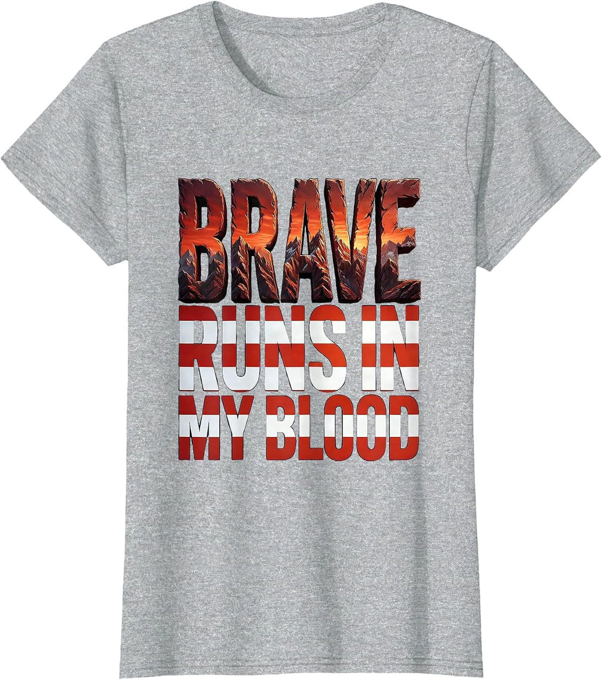 Women's Brave Runs In My Blood Firefighter Design T-Shirt - Heather Grey