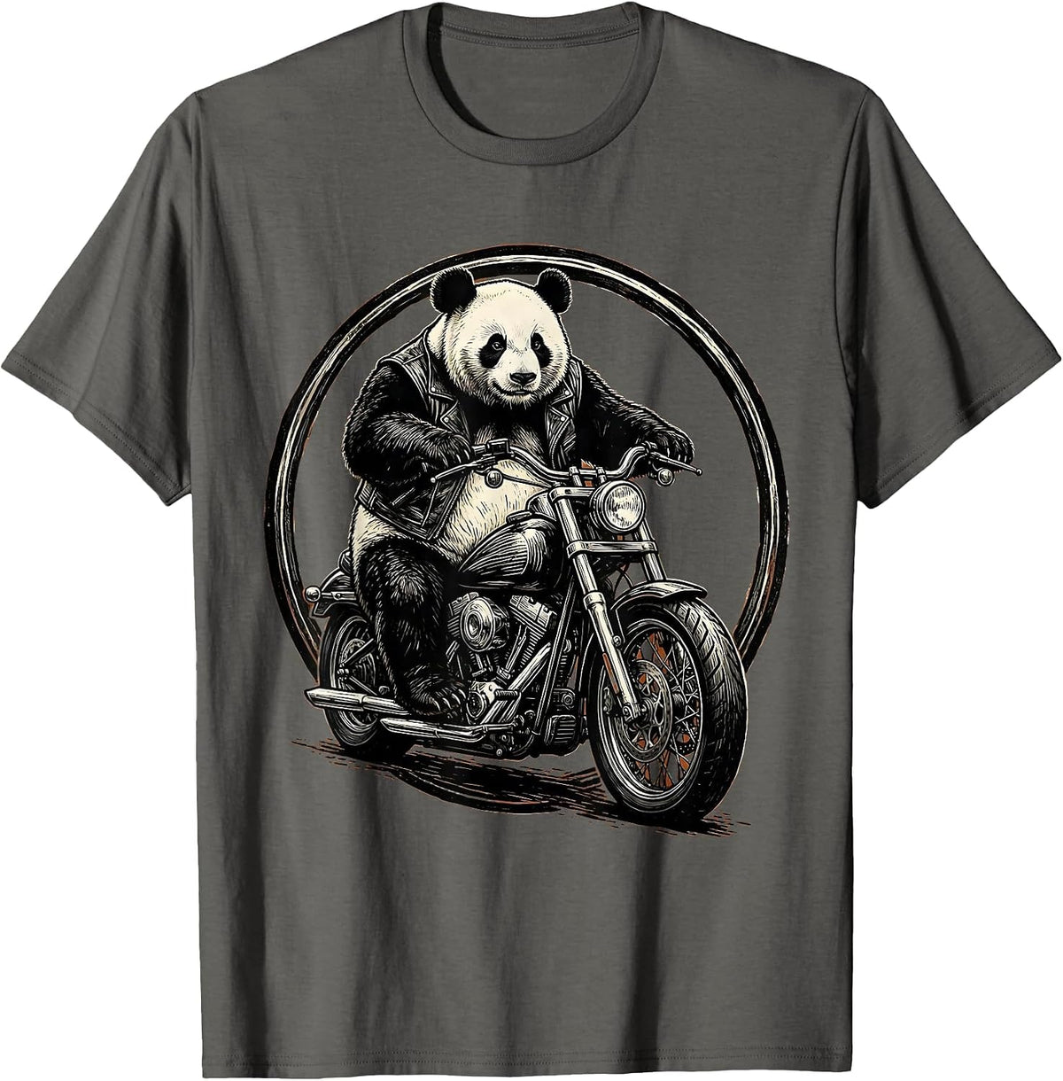 Panda Biker Riding a Chopper Motorcycle T-Shirt - Asphalt Grey