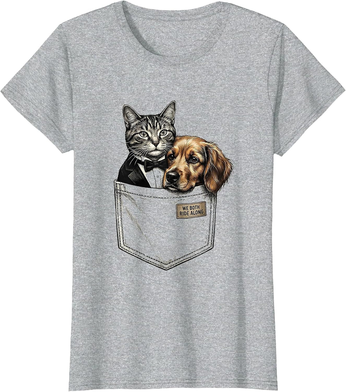 We Both Ride Along Cute Cat And Dog Pet Lover Gift T-Shirt - Heather Grey