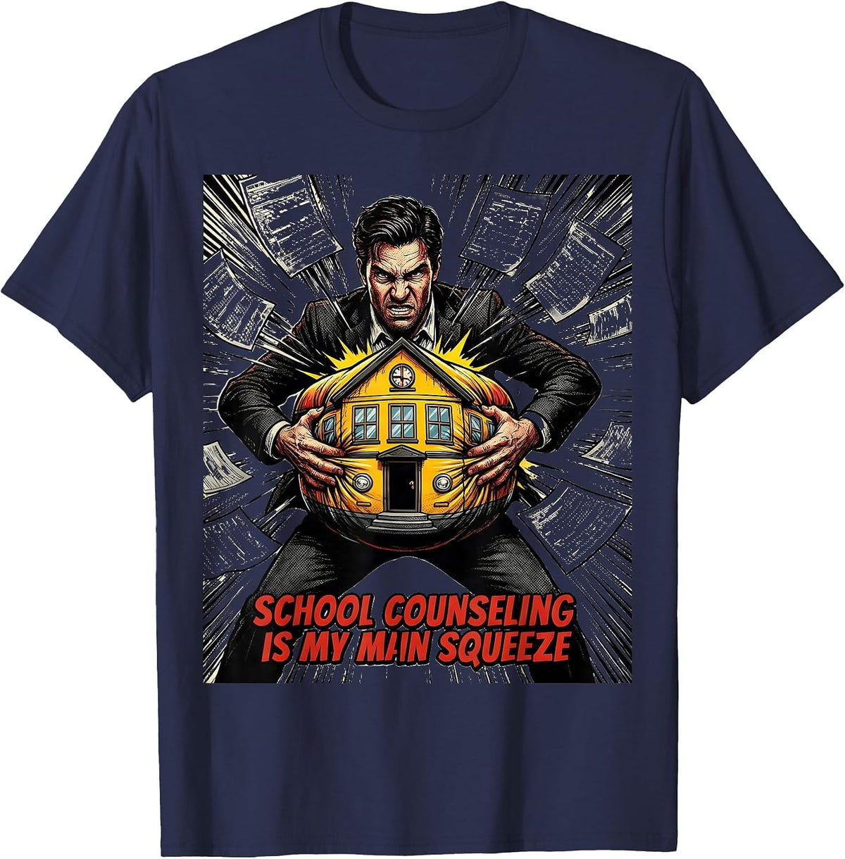 Men's School Counseling Is My Main Squeeze Comic Book School T-Shirt - Navy Blue