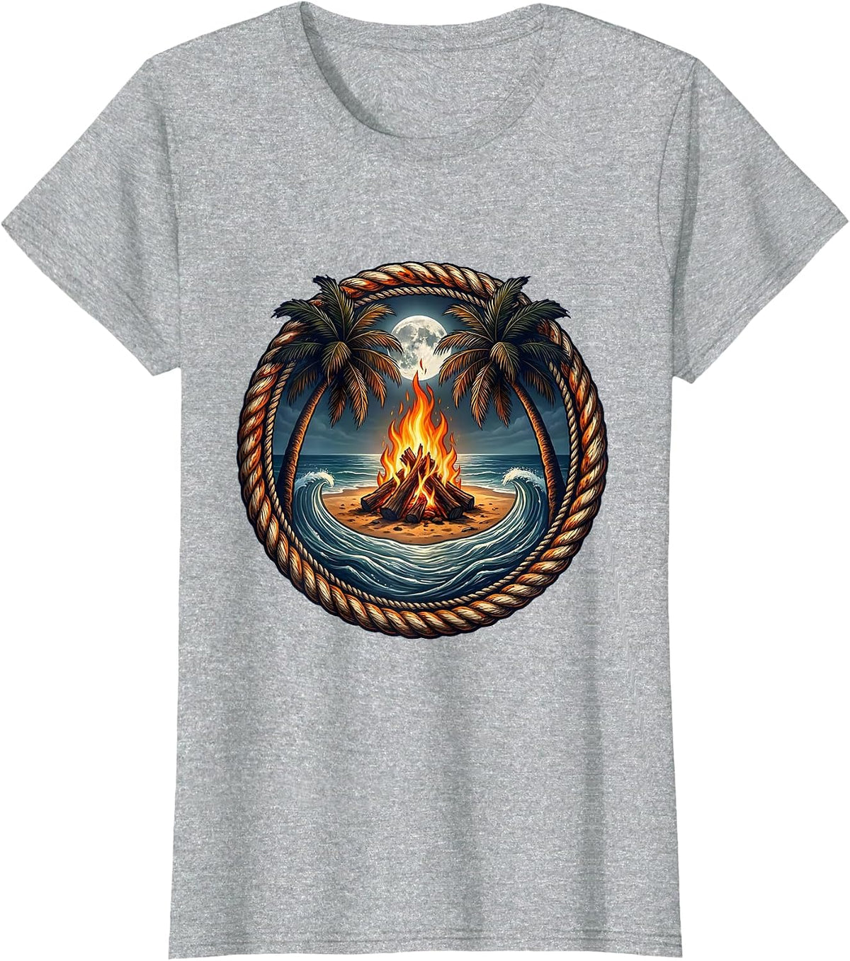 Boys Hawaiian Campfire Beach Night Graphic T-Shirt - Heather Grey