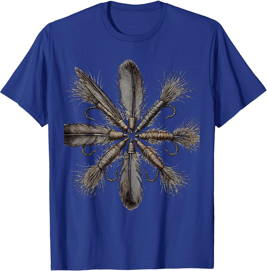 Hand-Tied Fishing Flies Symmetrical Collection T-Shirt - Royal Blue