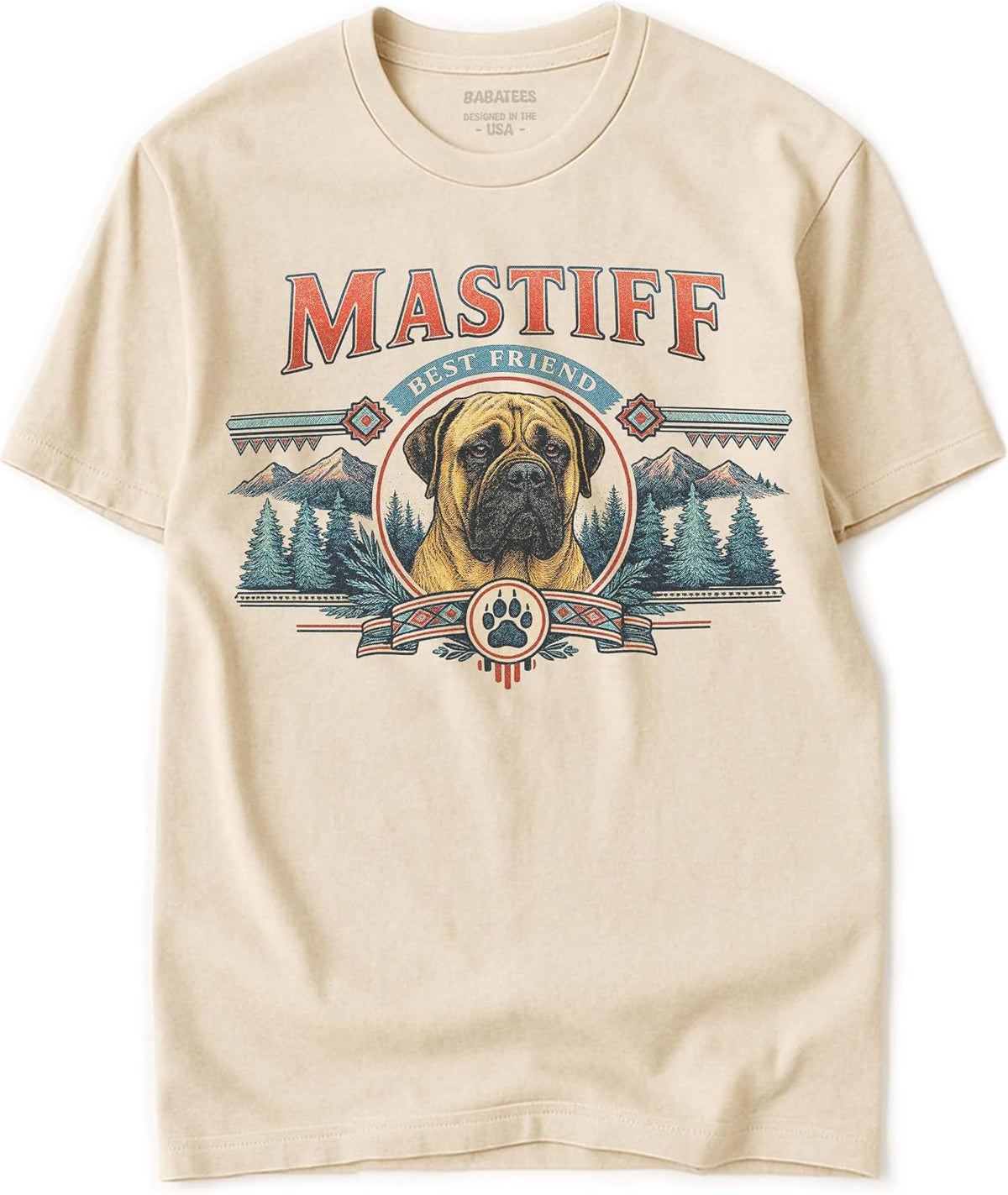 Dog Art Tshirt for Men & Women - Wilderness Artwork - 100% Natural, Raw, Undyed, Heavyweight Cotton - Mastiff