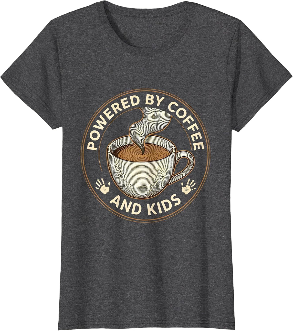 Women's Powered by Coffee and Kids Dad Life Design T-Shirt - Dark Heather Grey