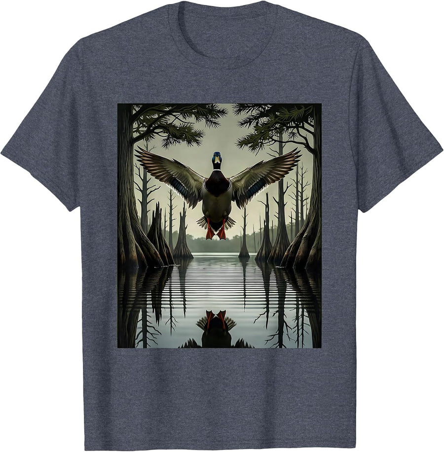 Mallard Drake Landing Bottomland Camo Duck Hunting T-Shirt - Heather Blue