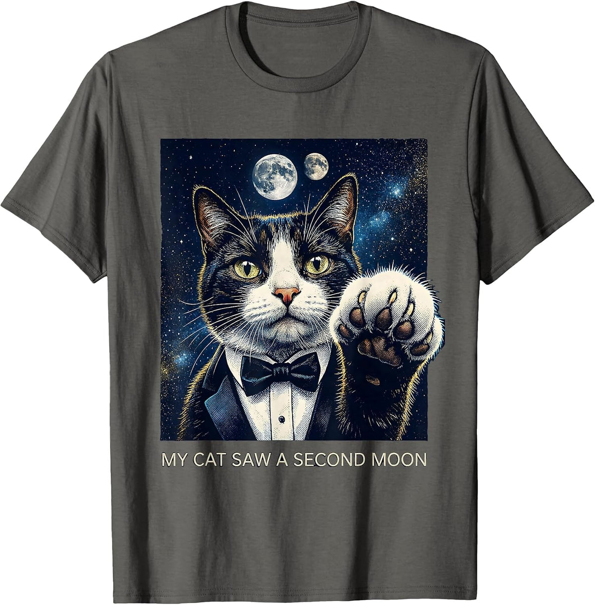 My Cat Saw A Second Moon Cosmic Funny Cat Meme Gift For Cat T-Shirt - Asphalt Grey