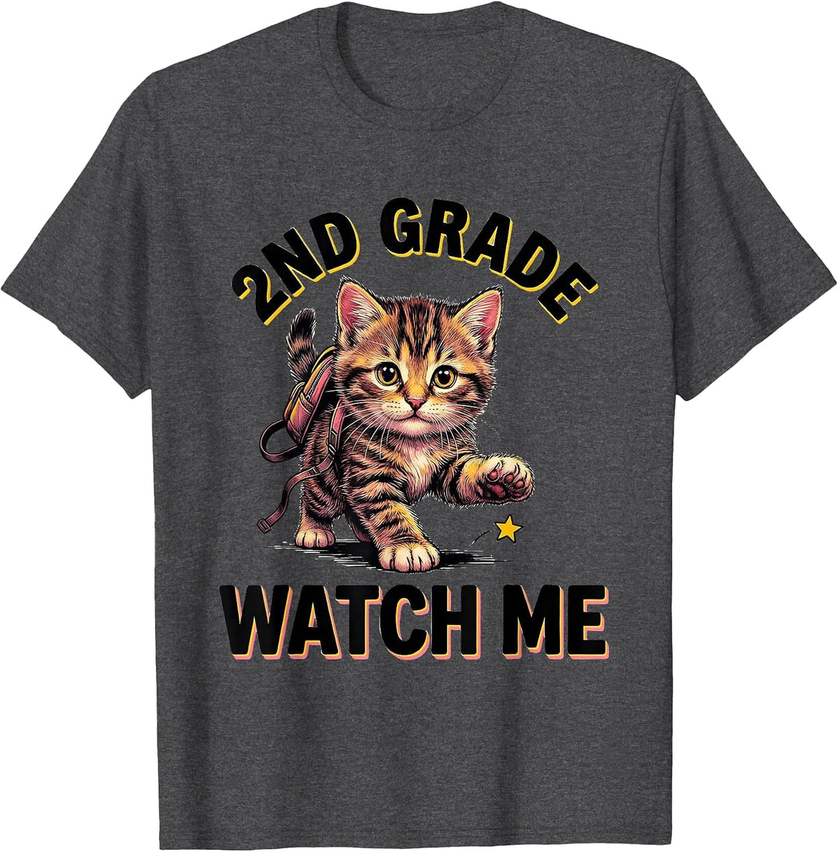 Men's 2nd Grade Watch Me Cute Kitten Back To School Girls T-Shirt - Dark Heather Grey