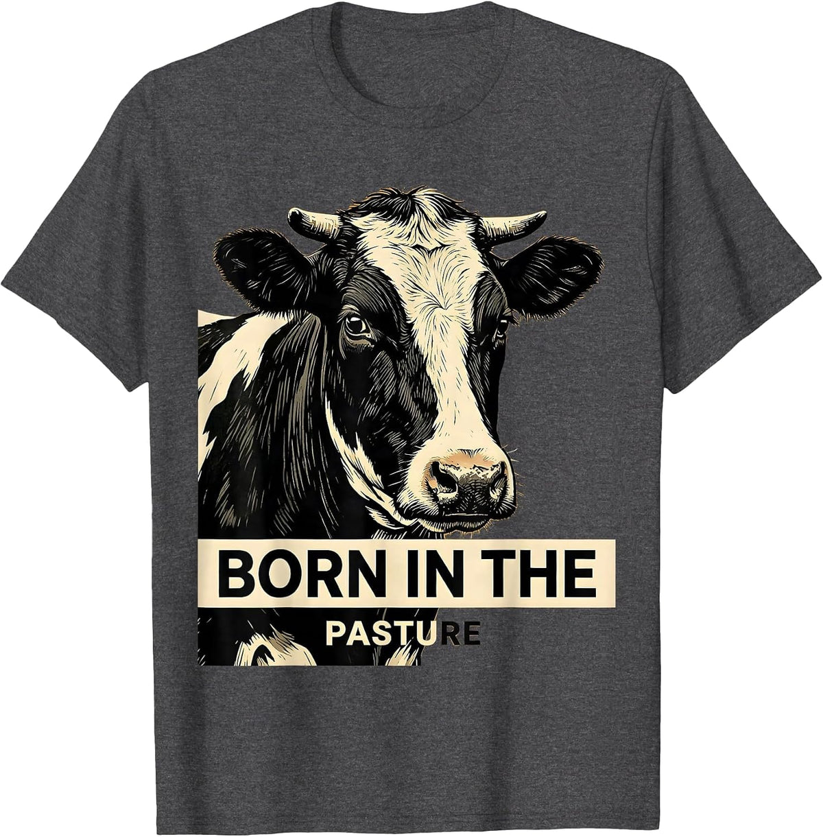 Men's Born in the Pasture Cow Print Design T-Shirt - Dark Heather Grey