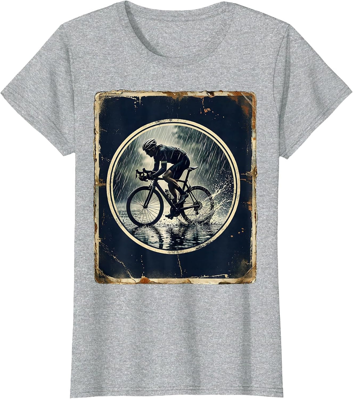 Night Rain Cyclist Racing Through Storm T-Shirt - Heather Grey