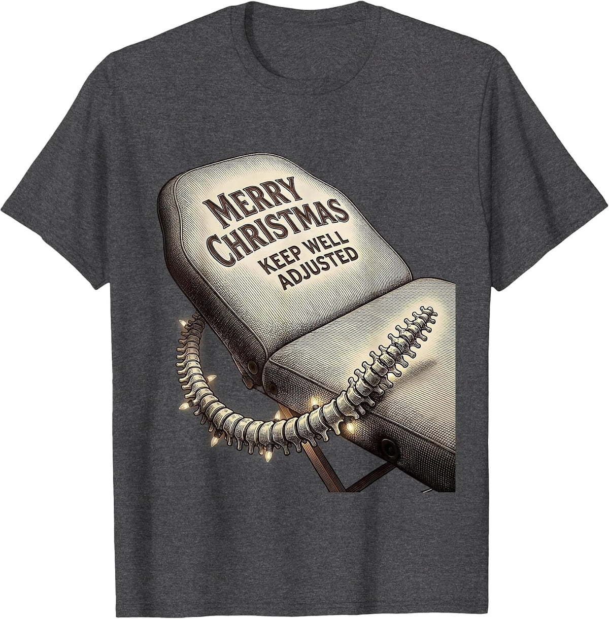 Merry Christmas, Keep Well Adjusted Funny Chiropractor Gift T-Shirt - Dark Heather Grey