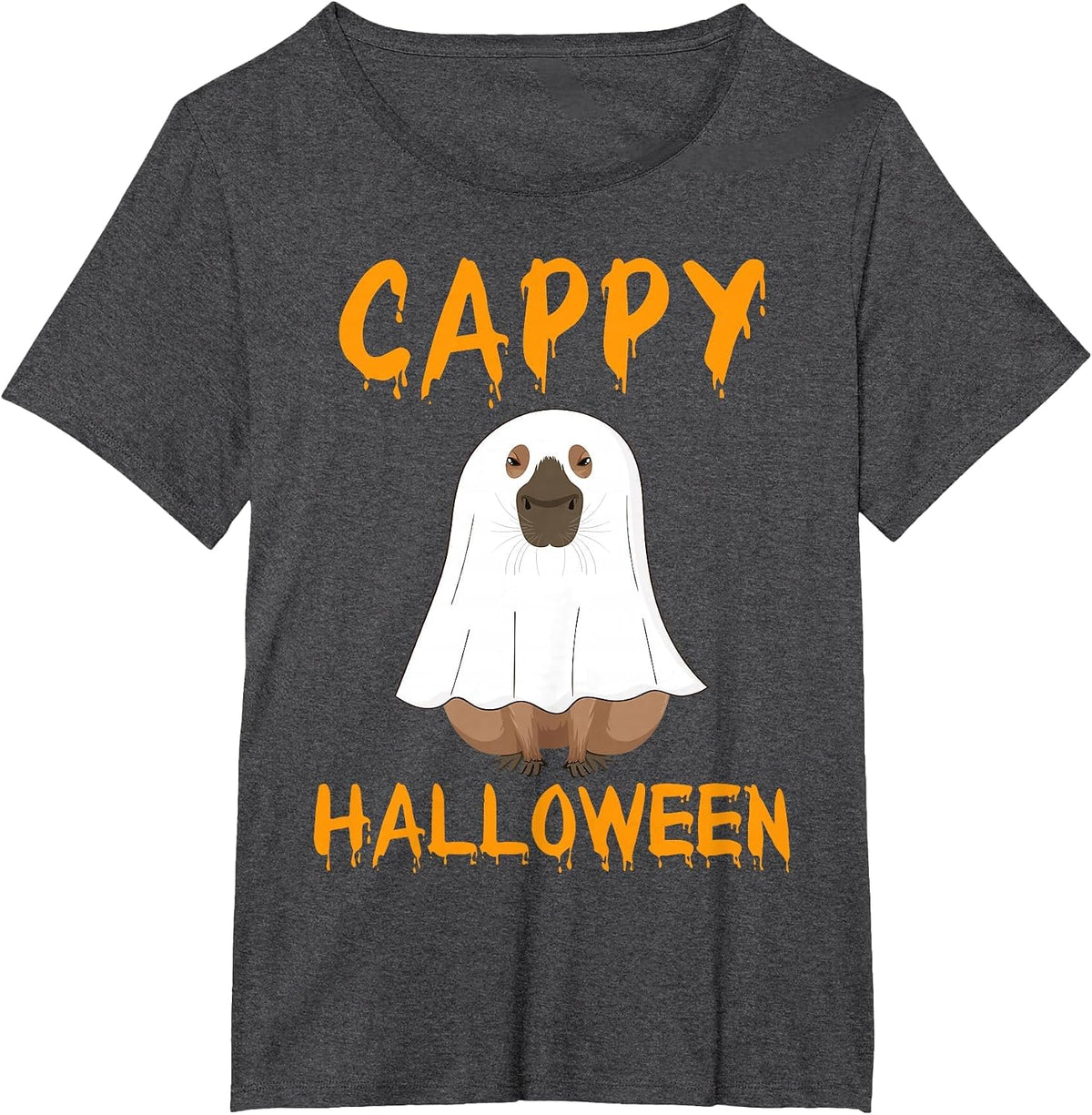 Cappy Halloween Funny Capybara Ghost T-Shirt - Dark Heather Grey
