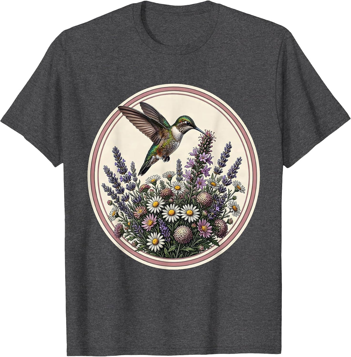 Autism Awareness Hummingbird Wildflower Bouquet T-Shirt - Dark Heather Grey