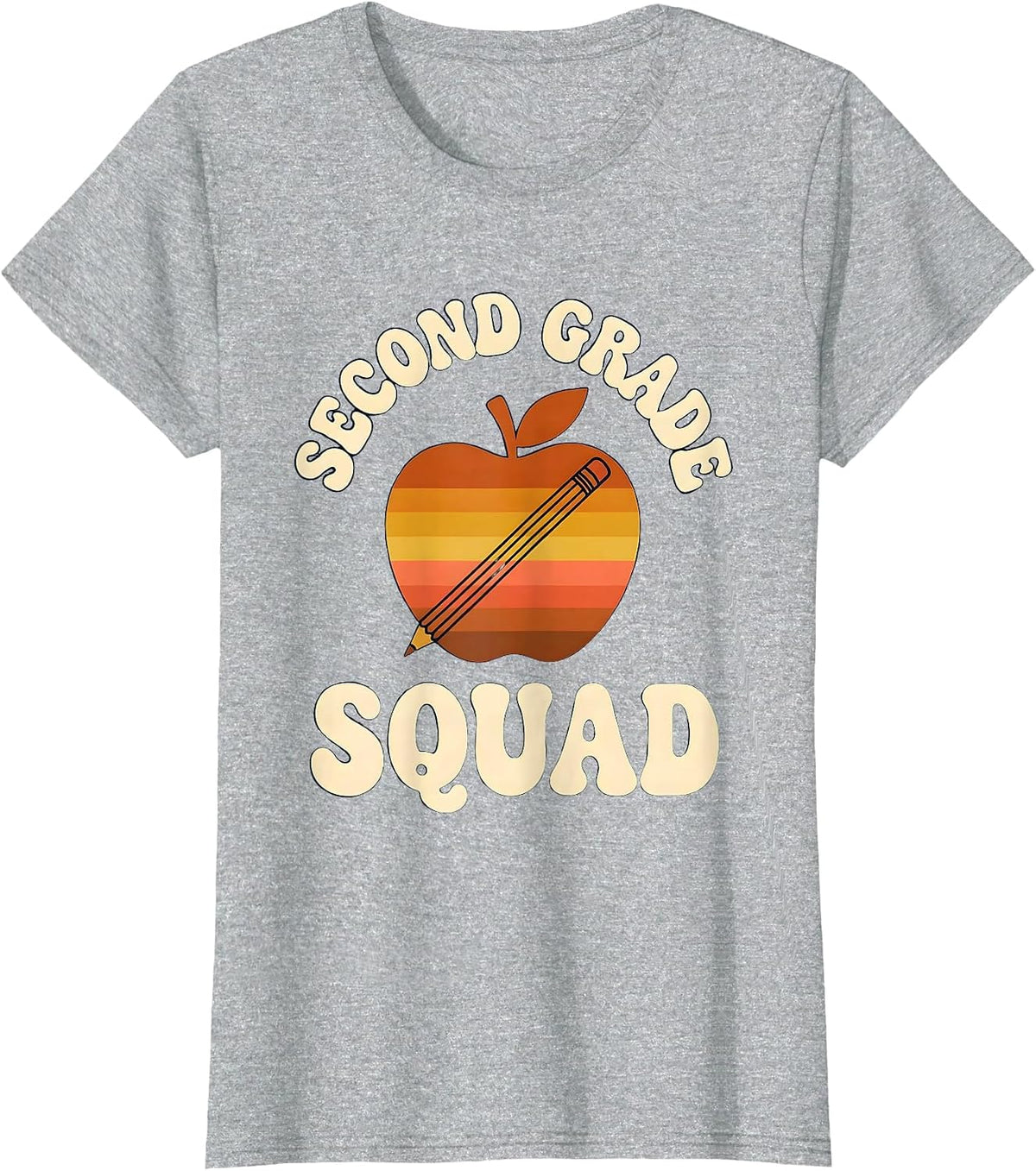 Second Grade Squad Retro Teacher Pencil Apple Back To School T-Shirt - Heather Grey