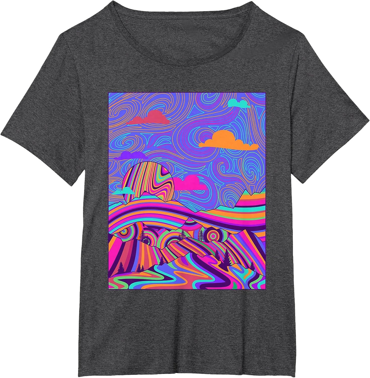 Psychedelic Trippy Mountain Funny Hippie Nature Lover Outfit T-Shirt - Dark Heather Grey