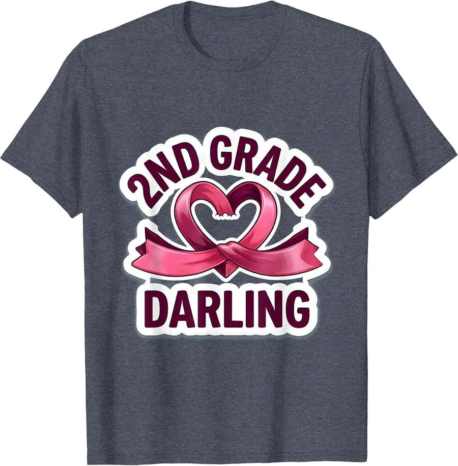 2nd Grade Darling Coquette Bow Back to School Second Grade T-Shirt - Heather Blue