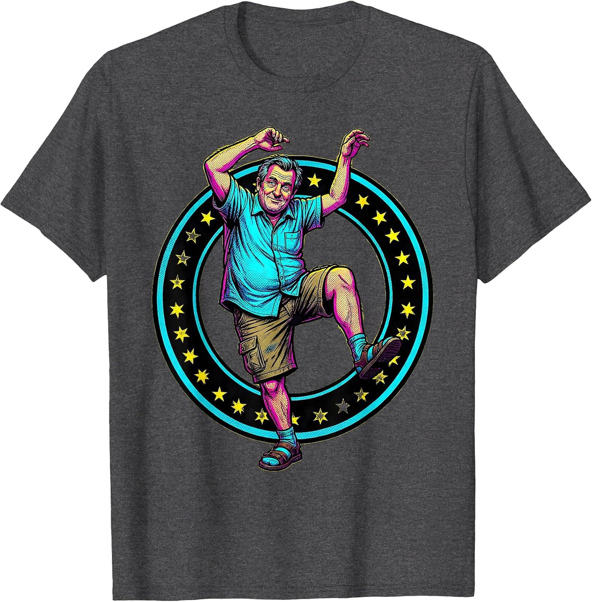 Funny Dad Awkward Backyard Party Dancing T-Shirt - Dark Heather Grey