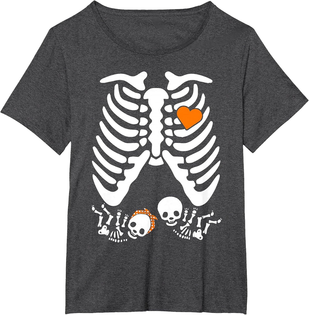 Halloween Pregnancy Announcement Costume, Twin Mom Skeleton T-Shirt - Dark Heather Grey