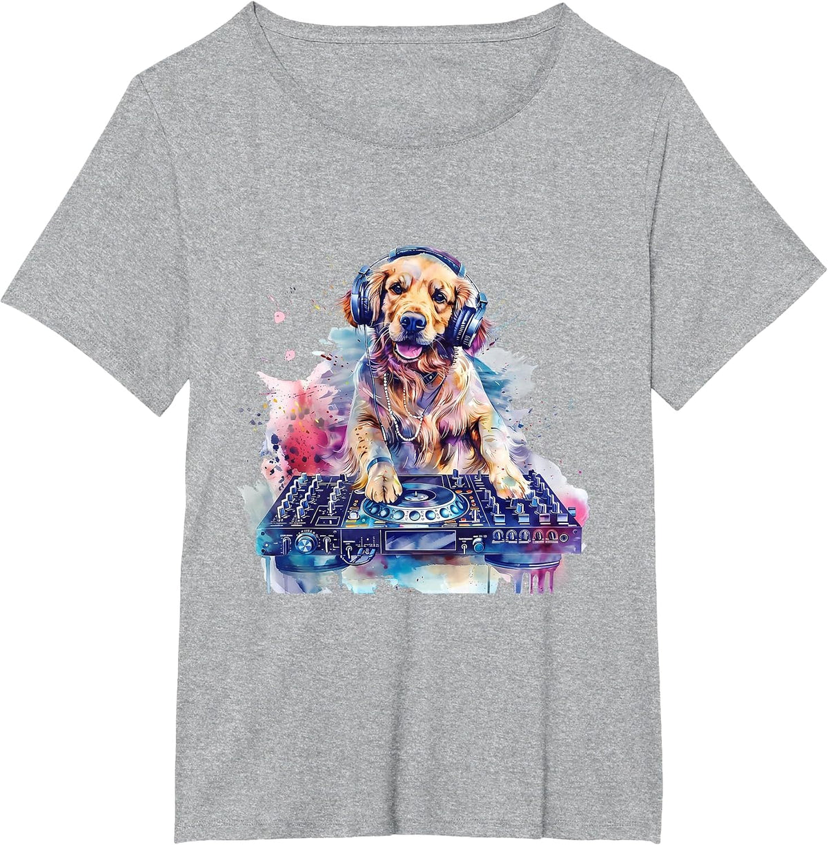 Dog Music DJ EDM Techno Turntable DJ Dog Artwork Beatmaker T-Shirt - Heather Grey