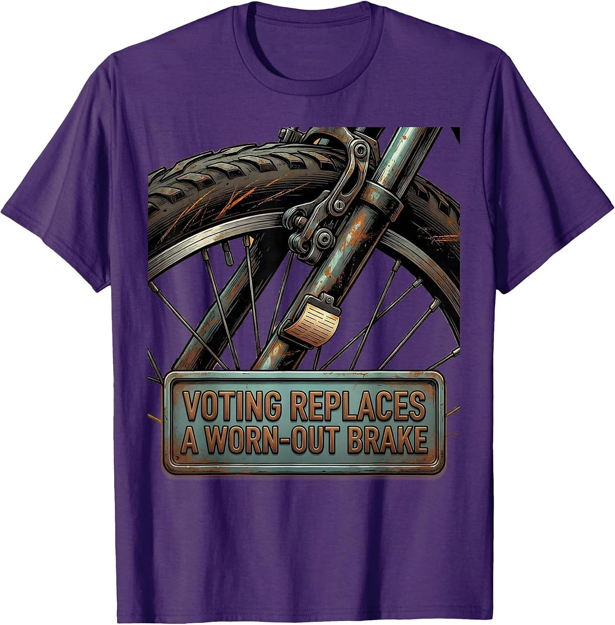Voting Replaces a Worn-Out Brake Political Satire Civic T-Shirt - Purple