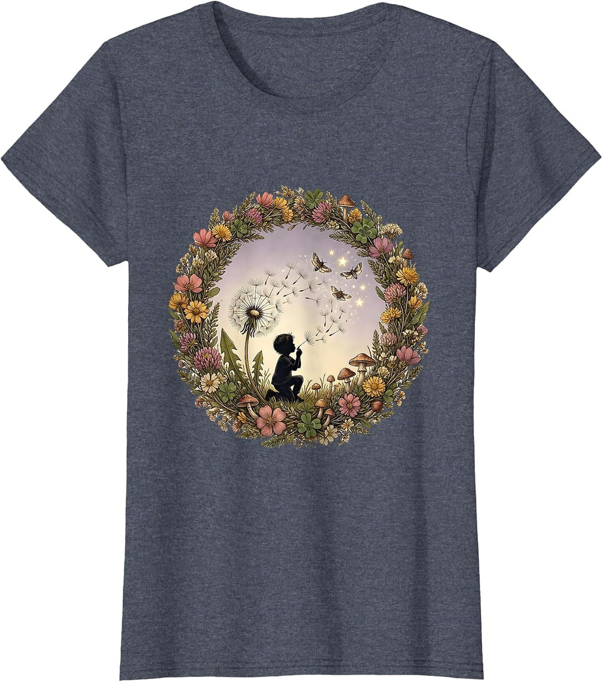 Women's Autism Awareness Child Dandelion Rainbow Graphic T-Shirt - Heather Blue