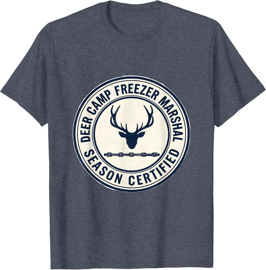 Deer Camp Freezer Marshal, Season Certified Funny Hunting T-Shirt - Heather Blue