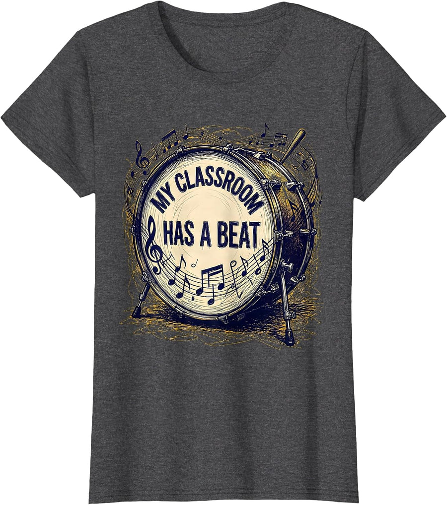 Women's My Classroom Has a Beat Music Teacher Design T-Shirt - Dark Heather Grey
