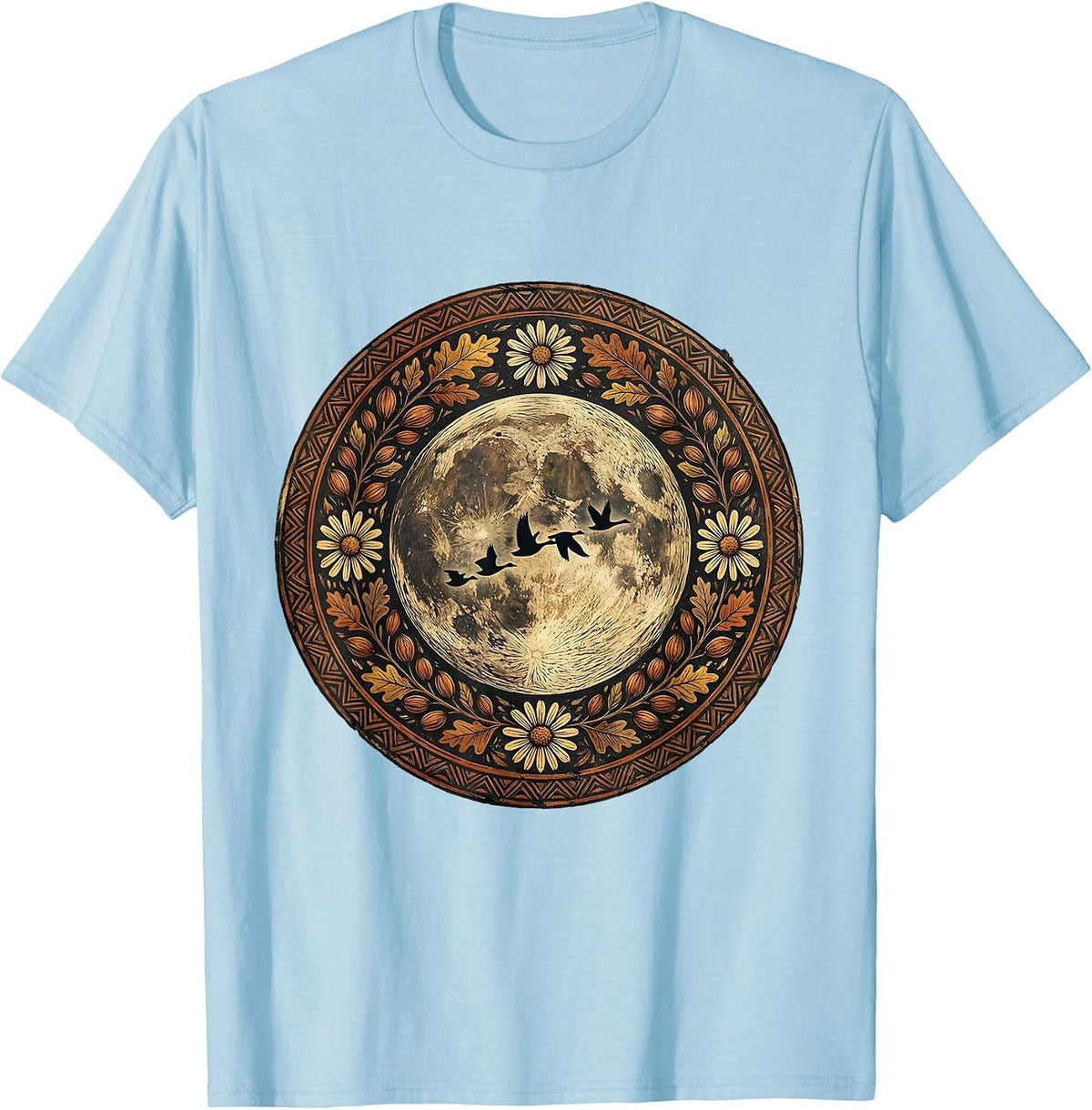 Men's Harvest Moon Flying Geese Fall Season Design T-Shirt - Baby Blue