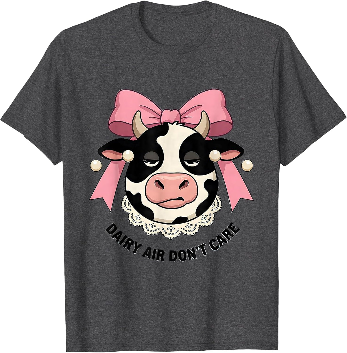 Dairy Air Don't Care Funny Cow Design T-Shirt - Dark Heather Grey
