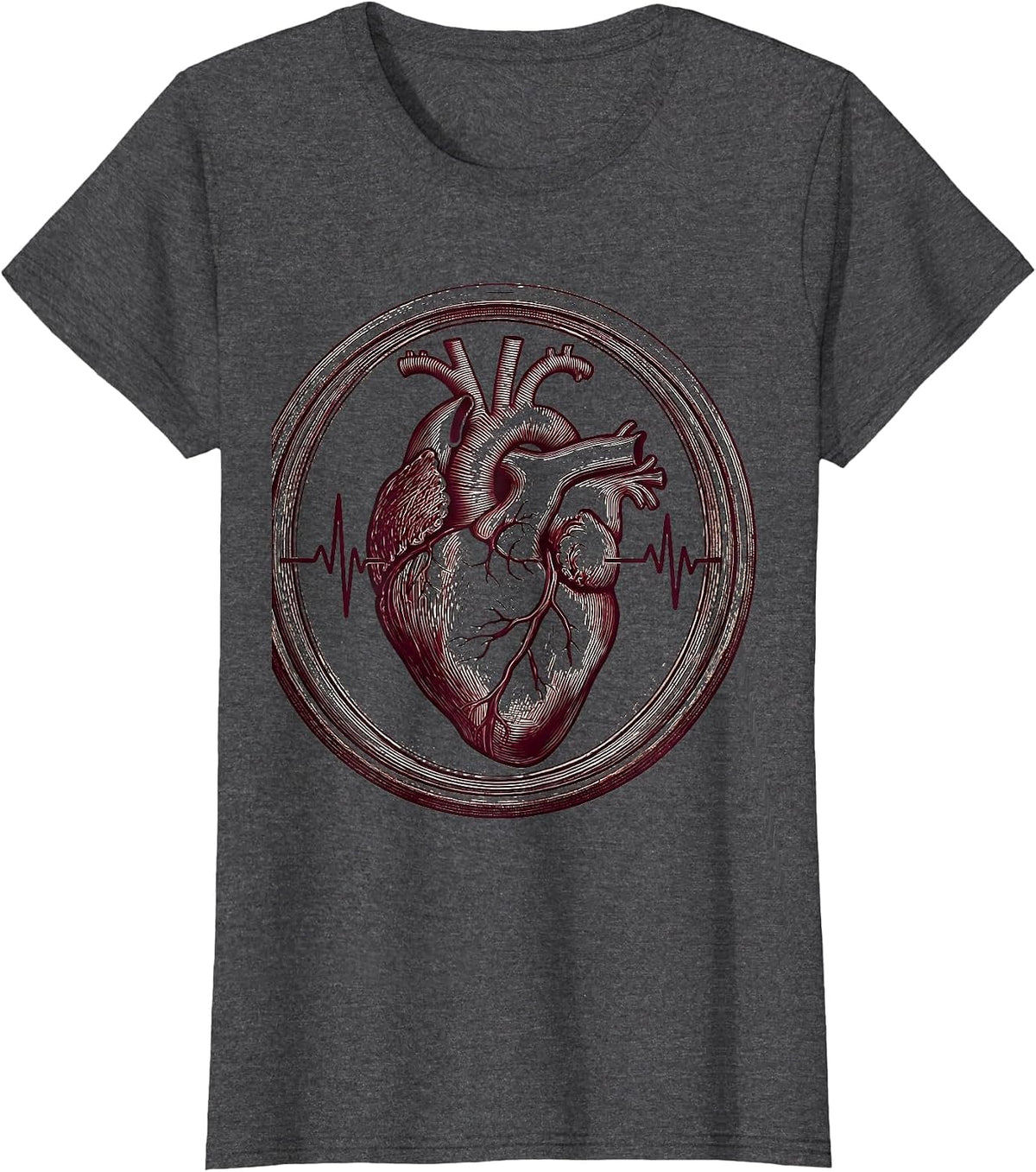 Women's Anatomical Heart Exercise Pulse Physical Therapy T-Shirt - Dark Heather Grey