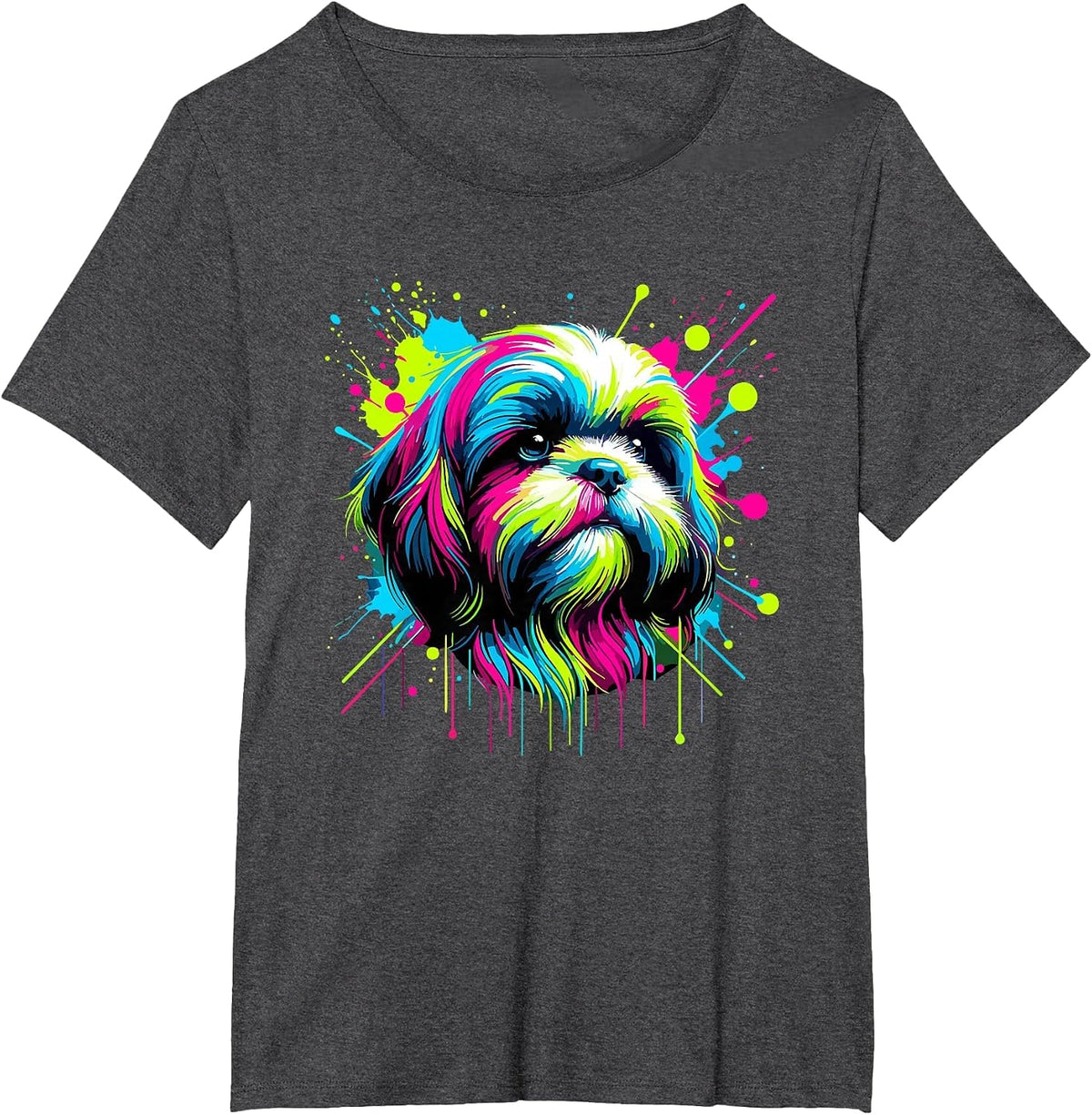 Splash Art Shih Tzu Shih Tzus T-Shirt - Dark Heather Grey