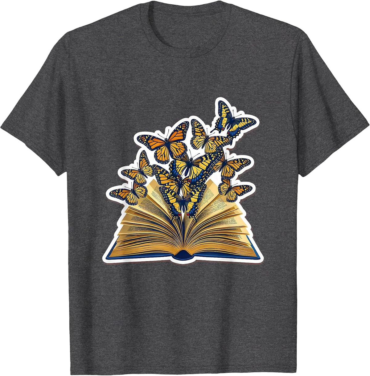 Sped Teacher Open Book Butterflies Flying Out T-Shirt - Dark Heather Grey