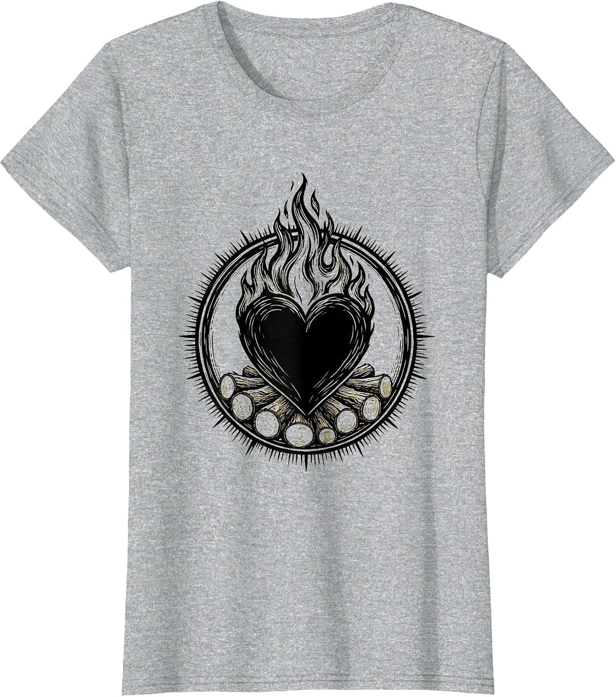Heart Shaped Burning Campfire Graphic Design T-Shirt - Heather Grey