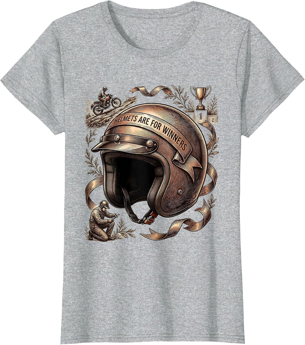 Helmets Are For Winners Motorcycle Design T-Shirt - Heather Grey