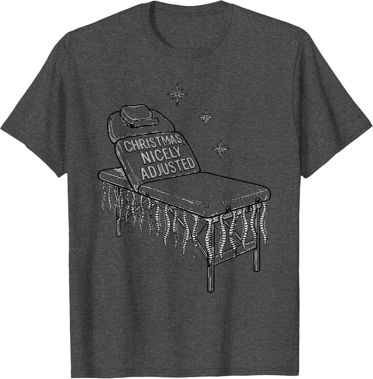 Christmas, Nicely Adjusted Line Art Chiropractor Christmas T-Shirt - Dark Heather Grey