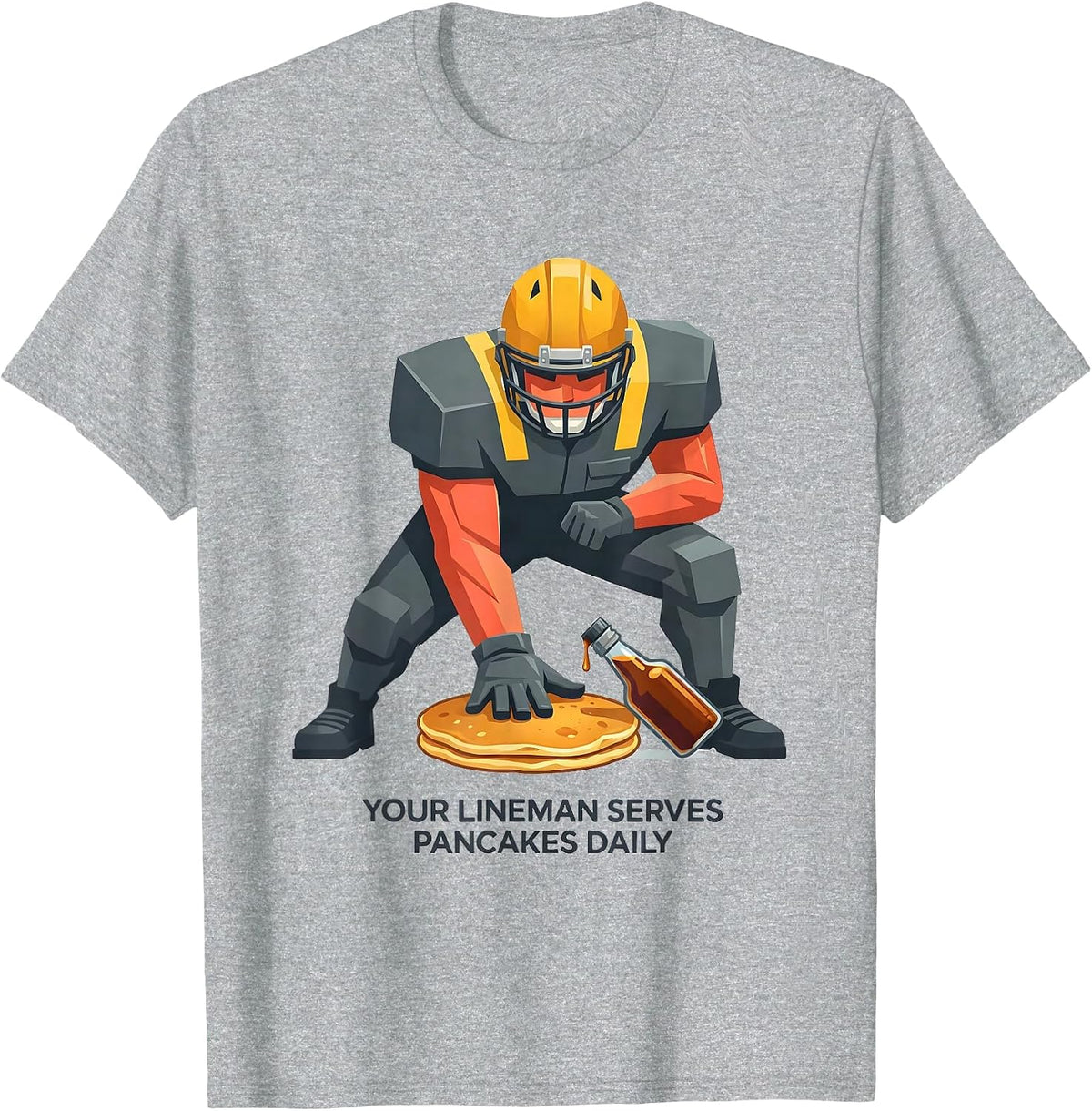 Men's Your Lineman Serves Pancakes Daily Funny Breakfast Food T-Shirt - Heather Grey