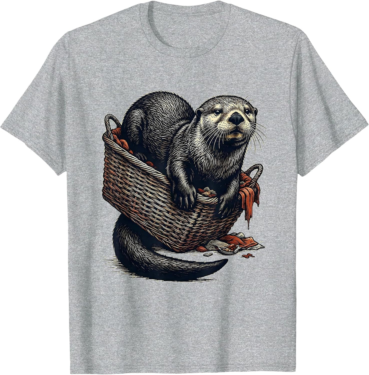 Men's Sea Otter Linocut Funny Otter Lover Gift T-Shirt - Heather Grey