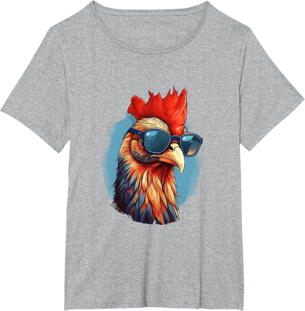 Vintage Rooster Chicken Sunglasses T-Shirt - Heather Grey