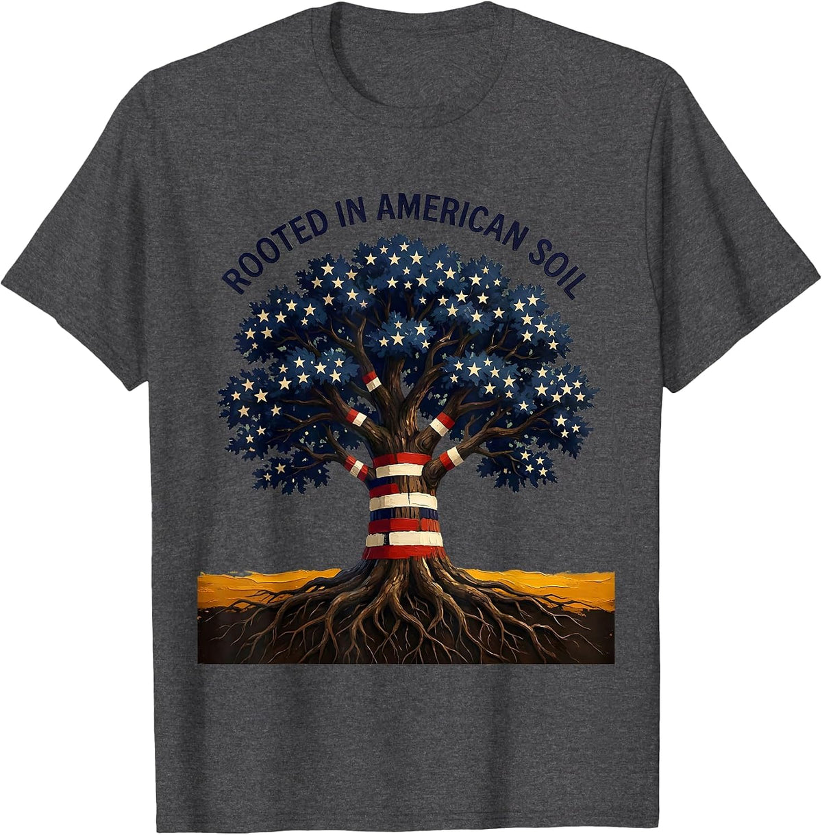 Men's Rooted in American Soil Patriotic USA Design T-Shirt - Dark Heather Grey