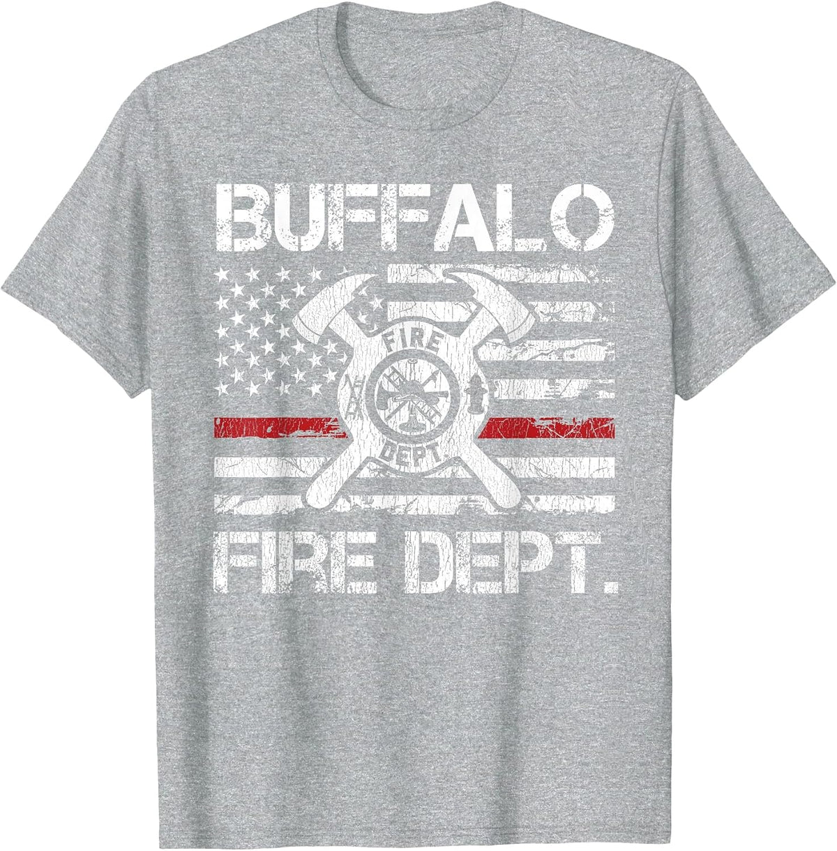 Buffalo New York Fire Department Thin Red Line Logo T-Shirt - Heather Grey