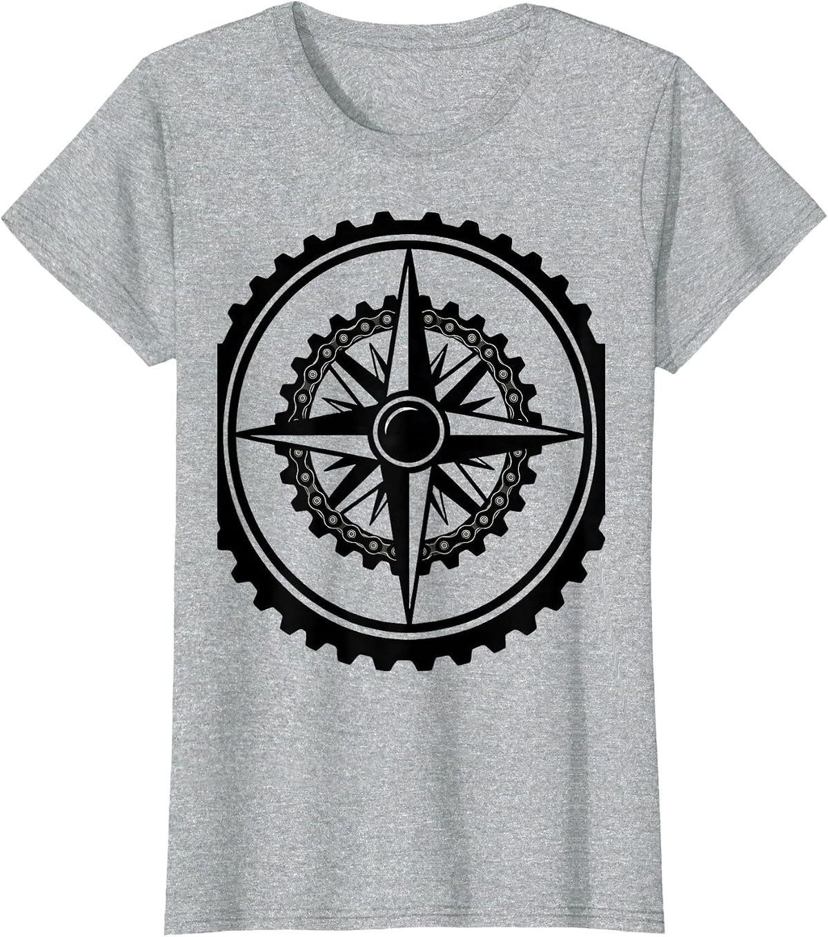 Motorcycle Sprocket Compass Rose Biker Graphic T-Shirt - Heather Grey